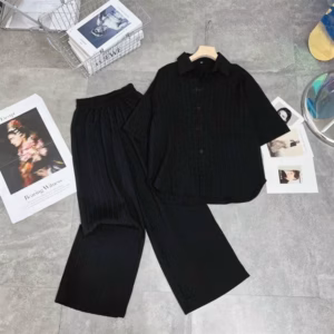 Sét Bộ Quần Ống Rộng + Mix Áo Sơ Mi Nhung Cọc Tay