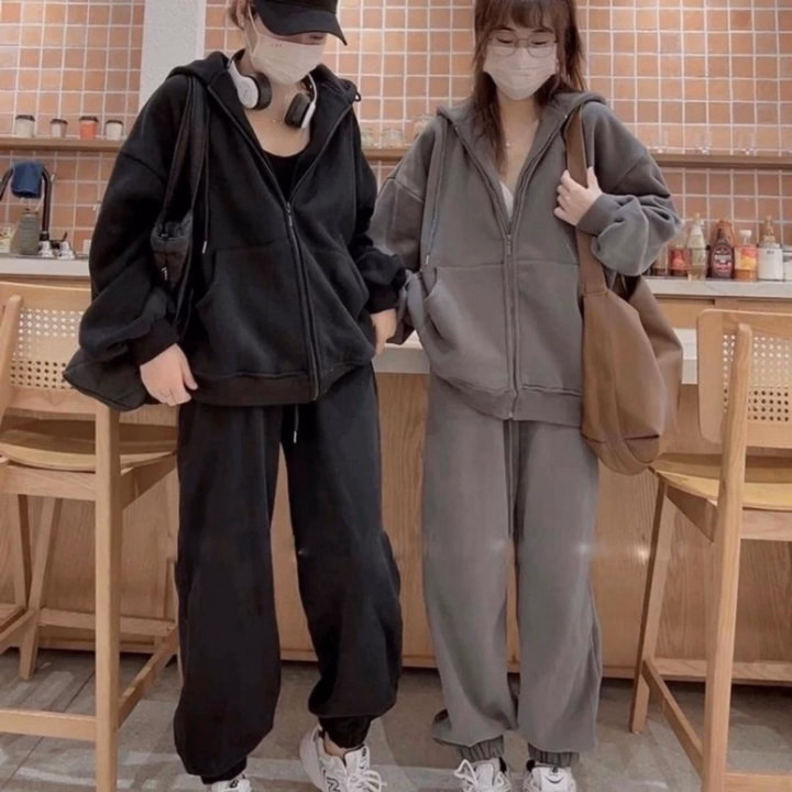 Set Bộ Quần Jogger Trơn Mix Kèm + Áo Khoác Nỉ Trơn - Ảnh 3