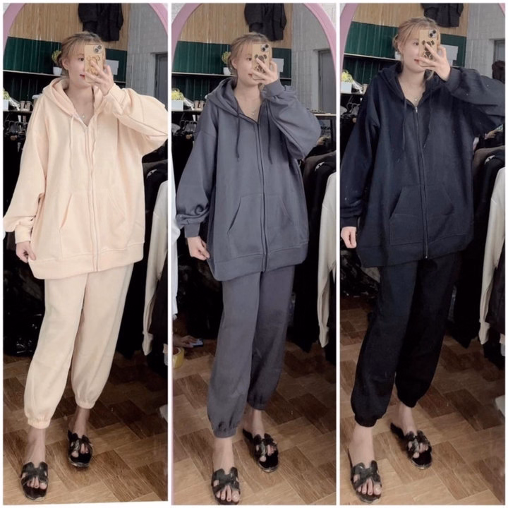 Set Bộ Quần Jogger Trơn Mix Kèm + Áo Khoác Nỉ Trơn - Ảnh 2