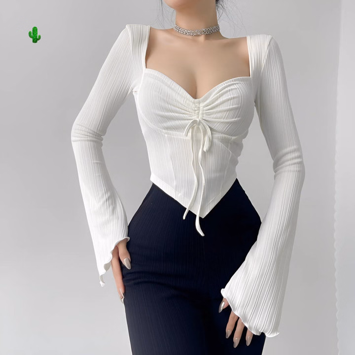 Áo Kiểu Rút Dây Tay Loe Gân Đũa - Lê Phương Boutique - Ảnh 3