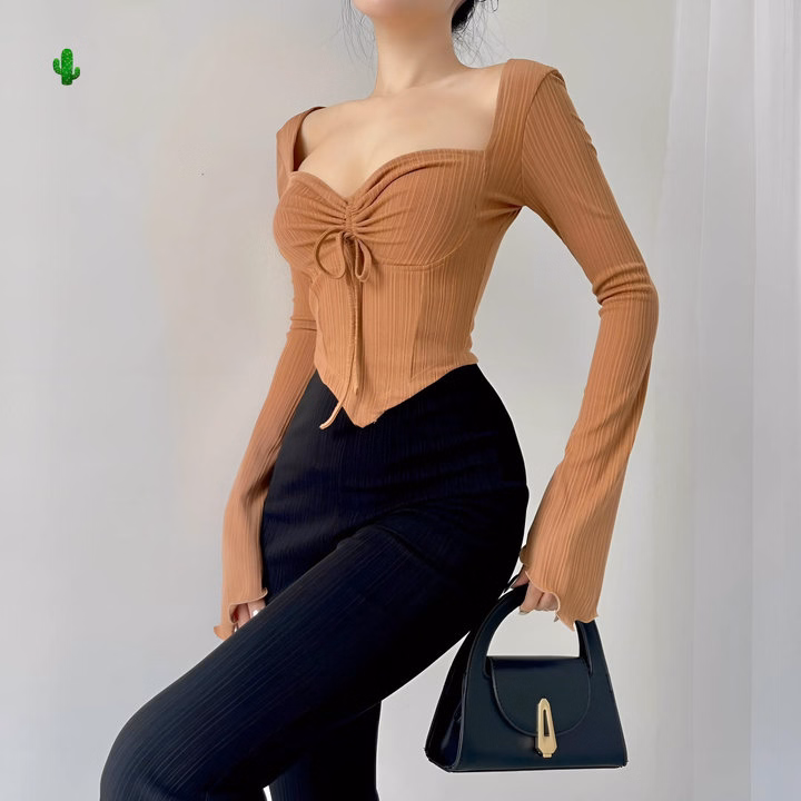 Áo Kiểu Rút Dây Tay Loe Gân Đũa - Lê Phương Boutique - Ảnh 2