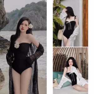 Set Bộ Đi Biển Áo Tăm Lạnh Có Mút,Khoác Ren Len Dài Bt110H- Nana House