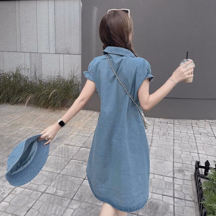 Đầm Váy Nữ Denim Giả Jean Tay Nhún (Không Kèm Nón)St1038- Sam Store - Ảnh 3