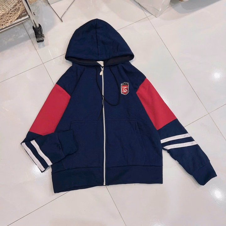 Áo Khoác Hoodie Nam Nữ Phối Khóa Kéo Thiết Kế Tat 2 Sọc Ngang Thêu Chữ G Có Nón -Htm Fashion - Ảnh 4