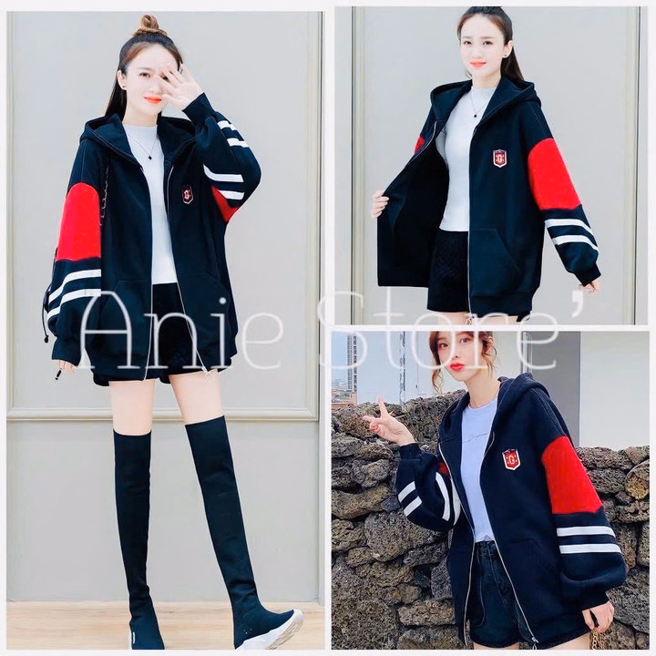 Áo Khoác Hoodie Nam Nữ Phối Khóa Kéo Thiết Kế Tat 2 Sọc Ngang Thêu Chữ G Có Nón -Htm Fashion - Ảnh 5