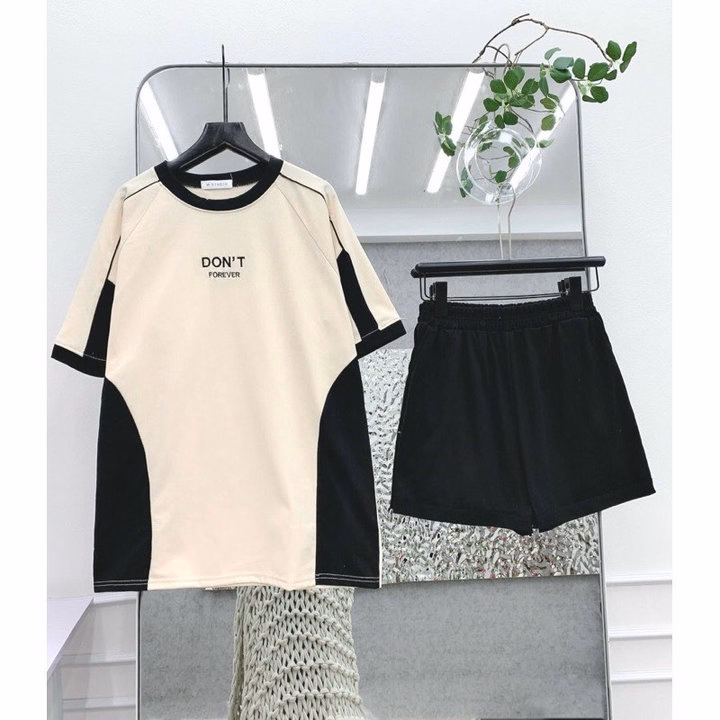Sét Bộ Quần Đùi Su Trơn + Mix Áo Phông Chữ Don'T