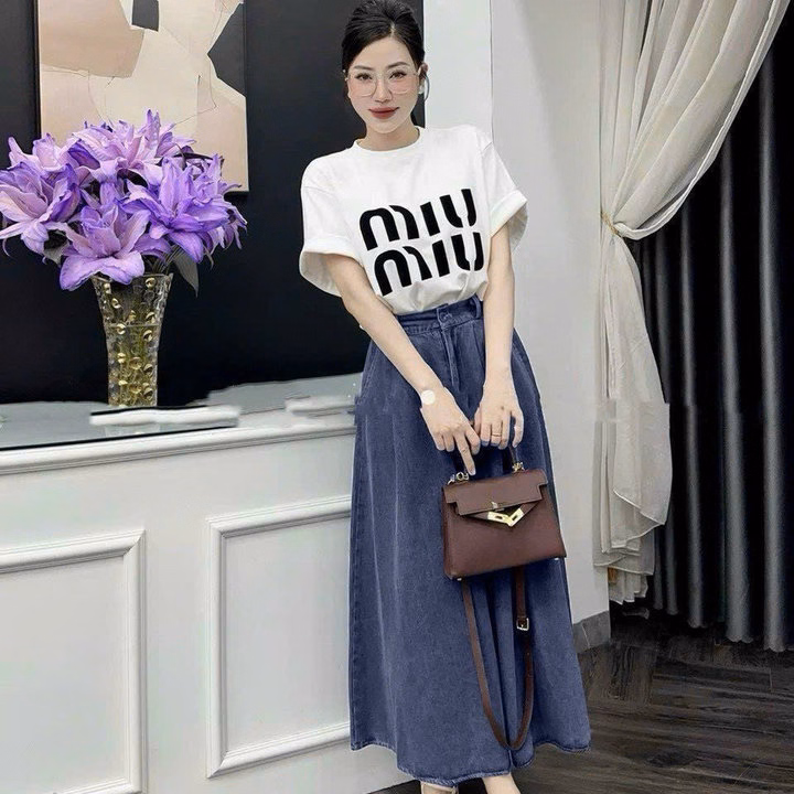 Set Áo Tăm Lạnh Form Rộng Thụng Mix Chân Váy Denim(Có Túi) Sh105R- Sam Store