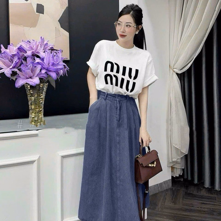 Set Áo Tăm Lạnh Form Rộng Thụng Mix Chân Váy Denim(Có Túi) Sh105R- Sam Store - Ảnh 9