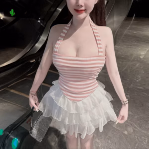 Set Áo Yếm Sọc Kèm Chân Váy 3 Tâng - Lê Phương Boutique