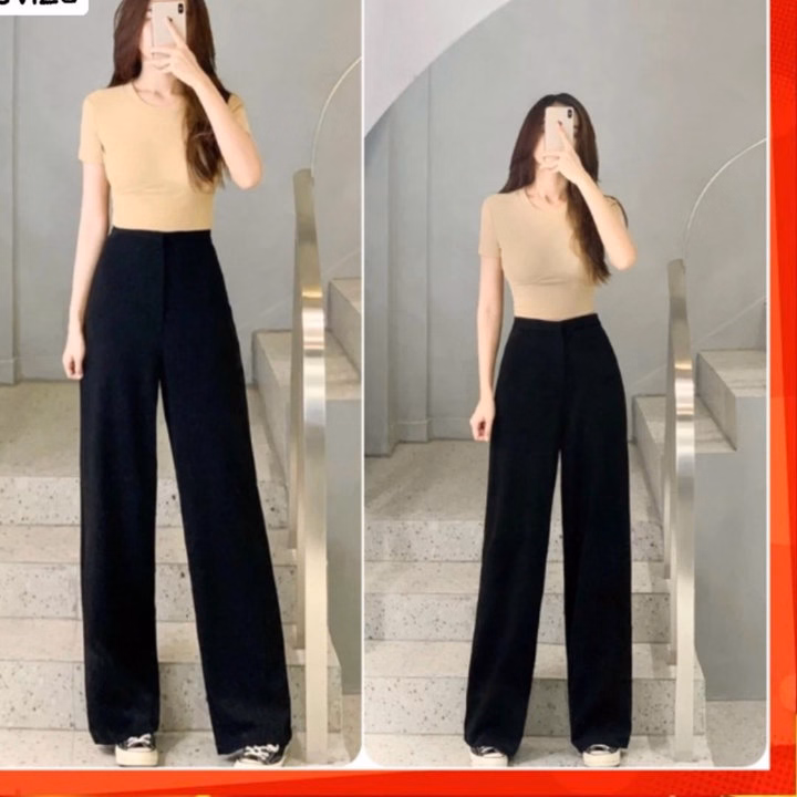 Quần Ống Rộng Chất Cát Hàn Dáng Dài Hack Dáng Cạp Cao Dễ Mix Đồ
