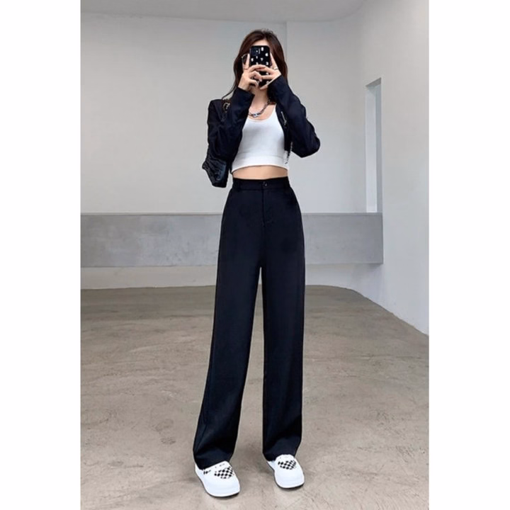 Quần Ống Rộng Chất Cát Hàn Dáng Dài Hack Dáng Cạp Cao Dễ Mix Đồ - Ảnh 3