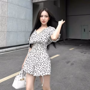 Jum Lụa Hoa Tay Phồng Cổ Chữ V Sh859P- Sam Store