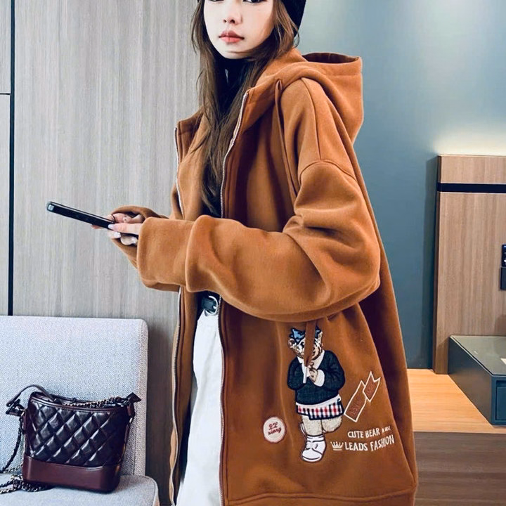 Áo Khoác Hoodie Nam Nữ Phối Khóa Kéo Thêu Chú Gấu Đá Bóng Form Rộng Có Nón -Htm Fashion - Ảnh 4