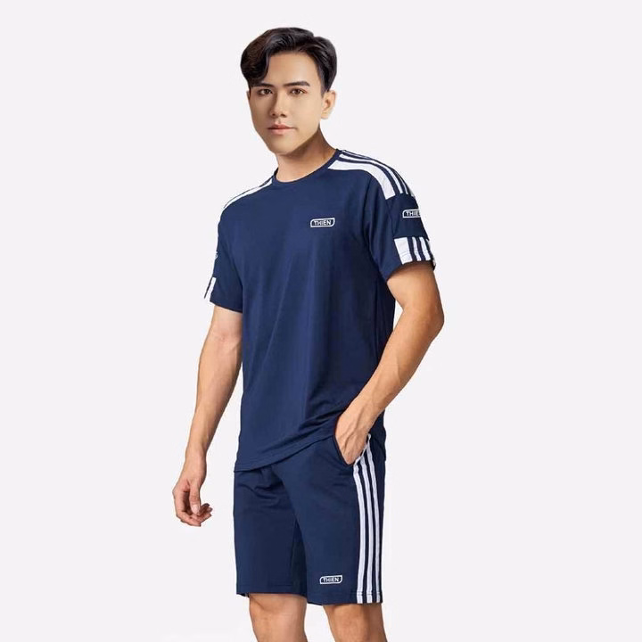 Bộ Quần Áo Nam Phối Sọc In Logo Thien Cổ Tròn Tay Ngắn Thể Thao Unisex Tu - Be Yourself - Ảnh 3