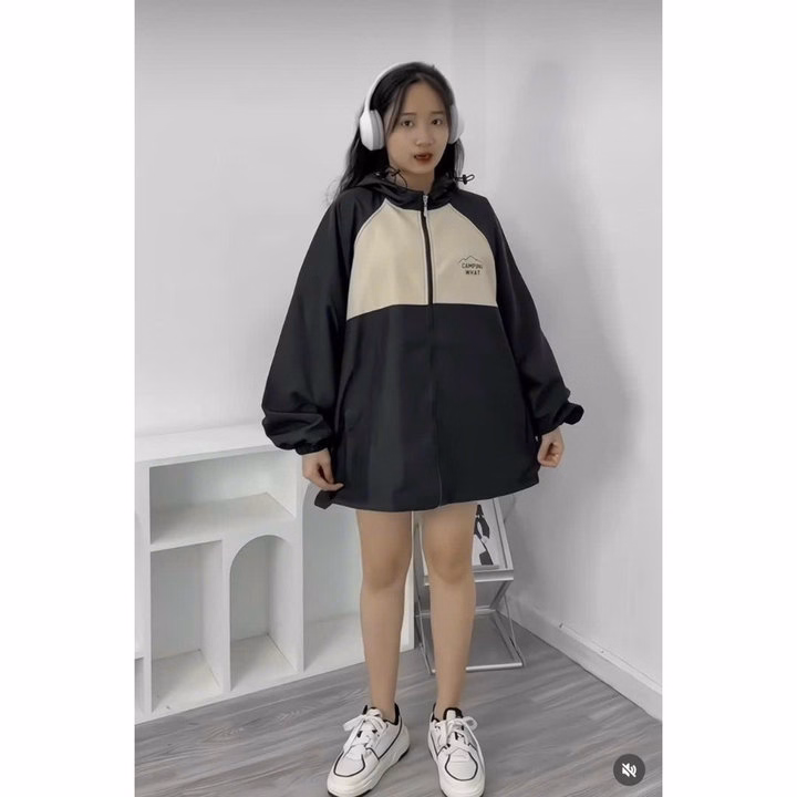 Áo Khoác Dù Cặp Đôi Nam Nữ Form Rộng Có Túi Trong Họa Tiết In Chữ Camping What Có Nón -Htm Fashion - Ảnh 2