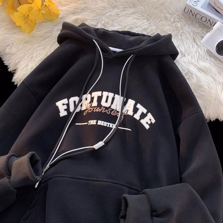 Áo Hoodiezip Mũ 2 Lớp Form Rộng Unisex Chữ Fortunate - Ảnh 3