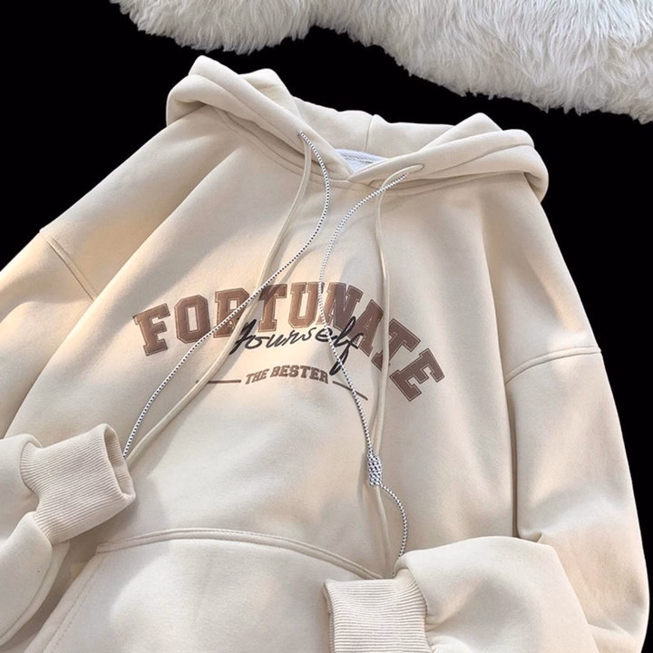 Áo Hoodiezip Mũ 2 Lớp Form Rộng Unisex Chữ Fortunate - Ảnh 4