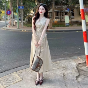 Set Váy Kaki Sát Nách Cổ Tim Kèm Dây Đai Bth1105- Nana House