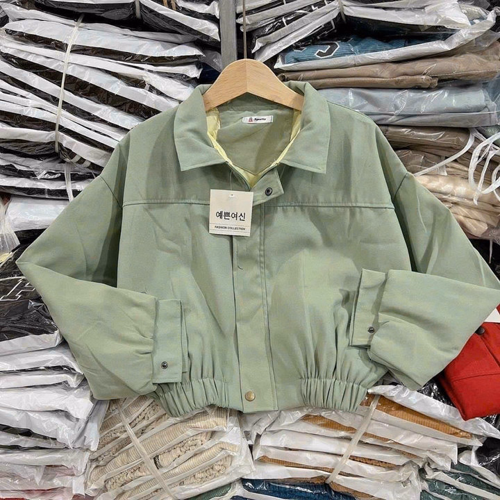 Áo Khoác Da Lộn Nữ Dáng Lửng Croptop Form Rộng Cổ Bẻ Phối Nút Bấm -Htm Fashion - Ảnh 4