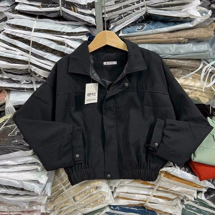 Áo Khoác Da Lộn Nữ Dáng Lửng Croptop Form Rộng Cổ Bẻ Phối Nút Bấm -Htm Fashion - Ảnh 3