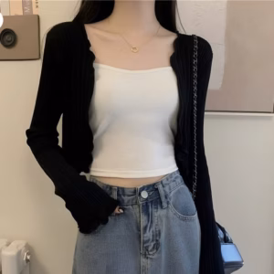 Áo Khoác Tay Dài Crotop Thun Gân Cuốn Biên Nữ Form Lững Gu0987- Sam Store