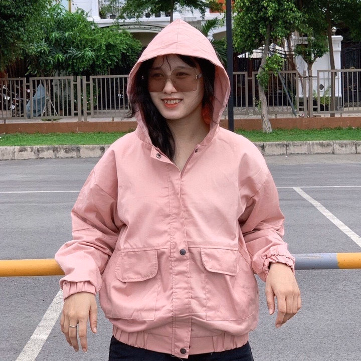 Áo Khoác Kaki Nữ Có Nón Phối Túi Hộp Thiết Kế Khóa Kéo Kèm Nút Bấm Ngoài -Htm Fashion - Ảnh 2