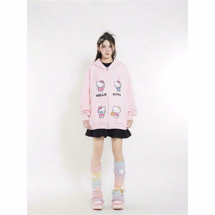 Áo Khoác Nỉ Unisex Nam Nữ In Hình Hello Kityy Xinh Form Rộng Tp38 - Golden Dream - Ảnh 2