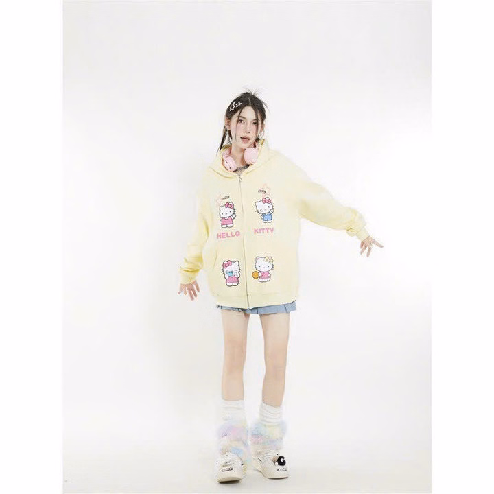Áo Khoác Nỉ Unisex Nam Nữ In Hình Hello Kityy Xinh Form Rộng Tp38 - Golden Dream - Ảnh 3