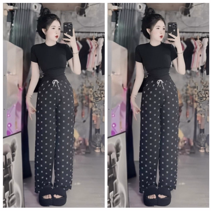 Sét Bộ Quần Chenal Chờ Neo + Mix Áo Croptop Trơn Chất Tăm Cổ Tròn Dáng Ngắn Cộc Tay - Ảnh 5