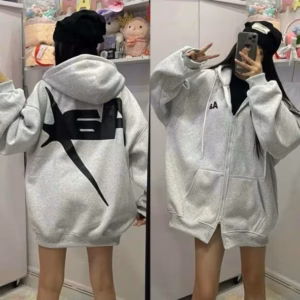 Áo Hoodie Nam Nữ Thiết Kế Khóa Kéo 2 Đầu In Chữ Aa 2 Mặt Có Nón -Htm Fashion