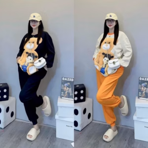 Set Bộ Đồ Nữ Dáng Dài In Gấu Em Bé Dễ Thương Chất Vải Dày Dặn Mềm Mịn -Htm Fashion