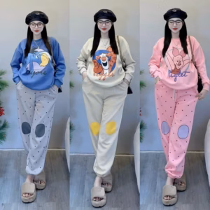 Set Bộ Đồ Dáng Dài Nữ In Hoạt Hình Quần Chấm Bi Dễ Thương -Htm Fashion