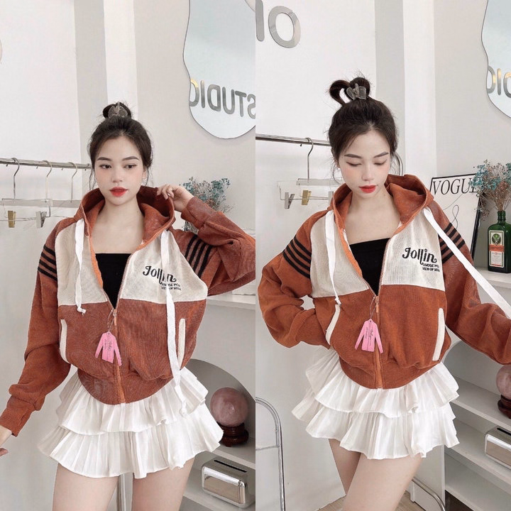 Áo Khoác Nhung Gân Nữ Có Nón Thêu Joilin Dáng Lửng -Htm Fashion