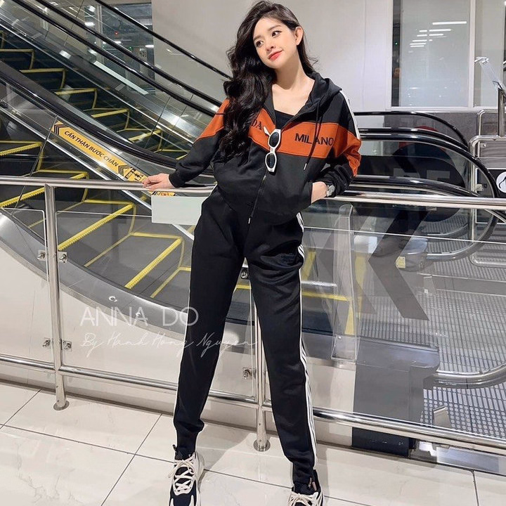 Set Bộ Đồ Nỉ Nữ Có Nón Phối 3 Sọc Thêu Milano Chất Nỉ Mềm Mịn Sang Chảnh -Htm Fashion - Ảnh 7