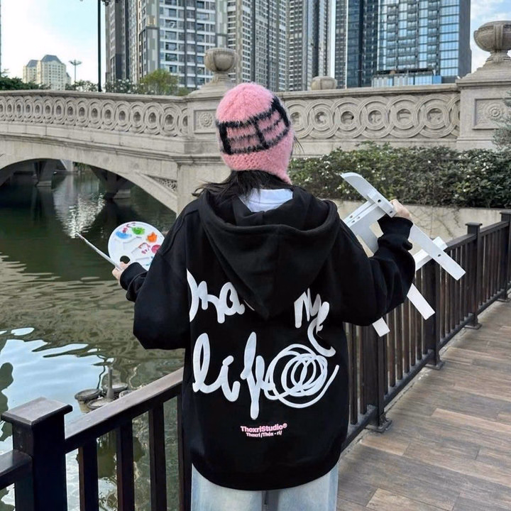 Áo Khoác Hoodie Zip Nam Nữ Có Nón Form Rộng In Chữ Draw Mẫu Mới -Htm Fashion - Ảnh 4