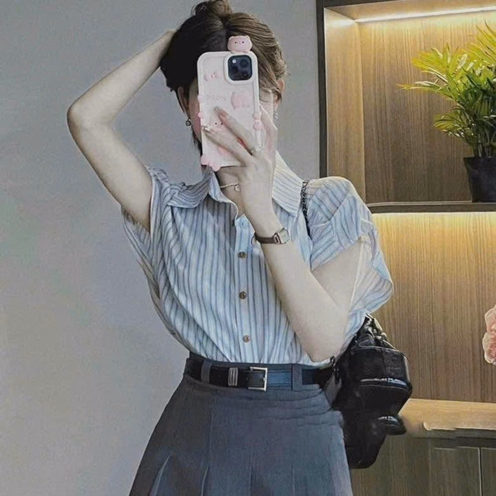 Set Áo Linen Sọc Phối Váy Cotton Lạnh Kèm Dây Nịt Bt975- Nana House - Ảnh 2