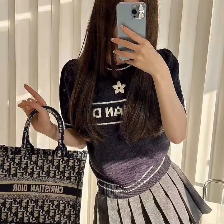 Áo Croptop Cộc Tay, Họa Tiết Thêu Hoa Cd Phối Kẻ Viền Dành Cho Bạn Nữ - Chipxinhxk - Ảnh 5