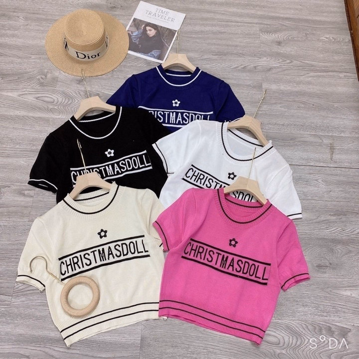 Áo Croptop Cộc Tay, Họa Tiết Thêu Hoa Cd Phối Kẻ Viền Dành Cho Bạn Nữ - Chipxinhxk - Ảnh 2