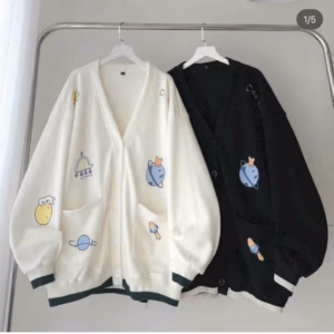 Áo Khoác Cadigan Nữ Vải Nỉ Ngoại In Hình Hành Tinh Phối Bo Chun Đẹp Unisex Tp782 - Golden Dream