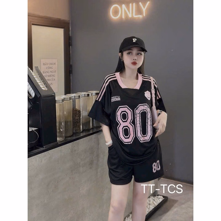 Set Bộ Nam Nữ Unisex Vải Mè Thái Phi Bóng Cổ Tim In Số 80 Năng Động Tp22 - Golden Dream