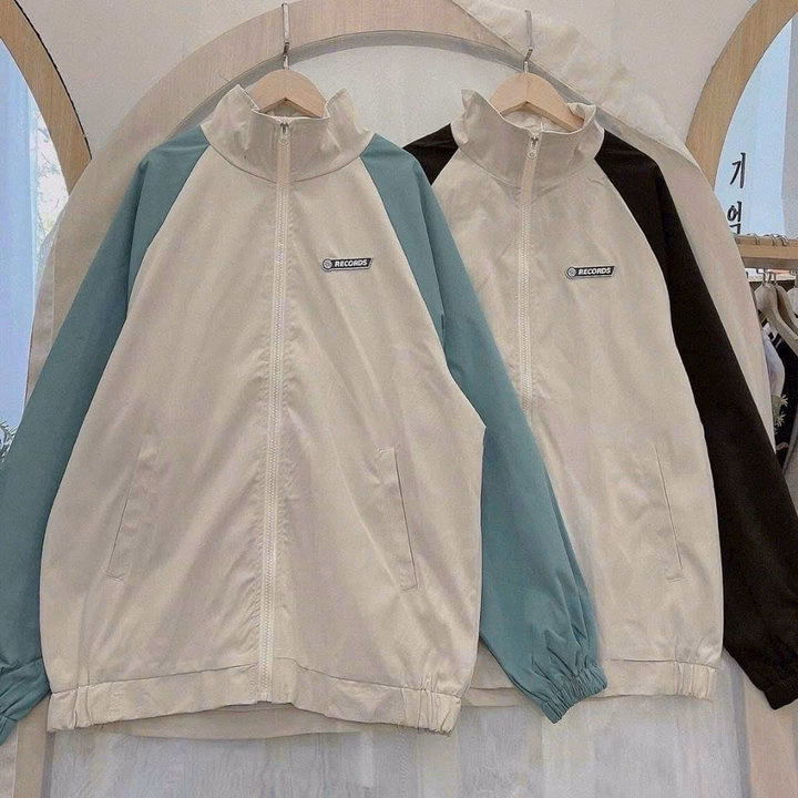 Áo Khoác Dù Nam Nữ 2 Lớp Cổ Bẻ Phối 2 Màu Họa Tiết Chữ Records -Htm Fashion - Ảnh 6