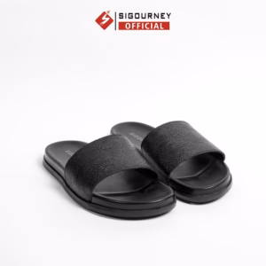 Dép Da Nam Quai Ngang Da Bò Màu Đen Có Khâu Đế Chắc Chắn Dn118 Bảo Hành 18 Tháng - Sigourney