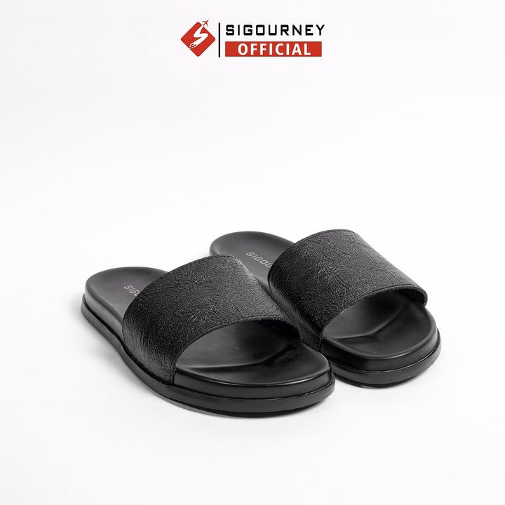Dép Da Nam Quai Ngang Da Bò Màu Đen Có Khâu Đế Chắc Chắn Dn118 Bảo Hành 18 Tháng - Sigourney