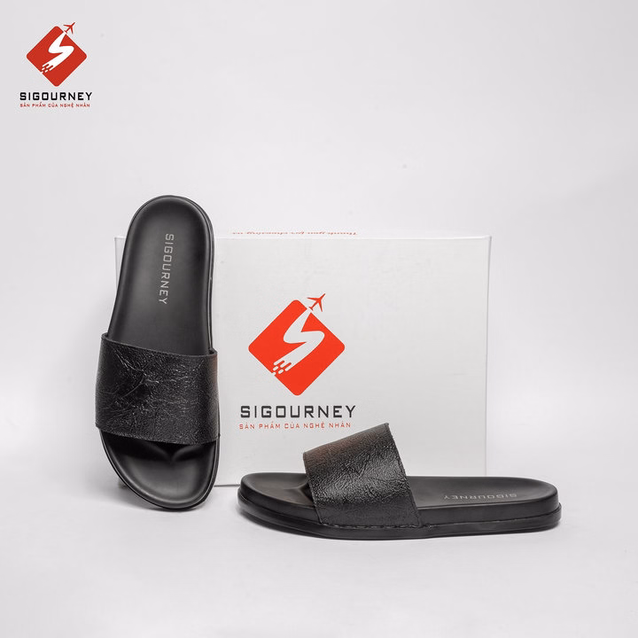 Dép Da Nam Quai Ngang Da Bò Màu Đen Có Khâu Đế Chắc Chắn Dn118 Bảo Hành 18 Tháng - Sigourney - Ảnh 6