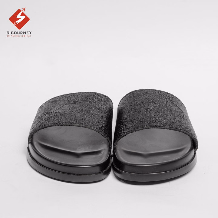 Dép Da Nam Quai Ngang Da Bò Màu Đen Có Khâu Đế Chắc Chắn Dn118 Bảo Hành 18 Tháng - Sigourney - Ảnh 4