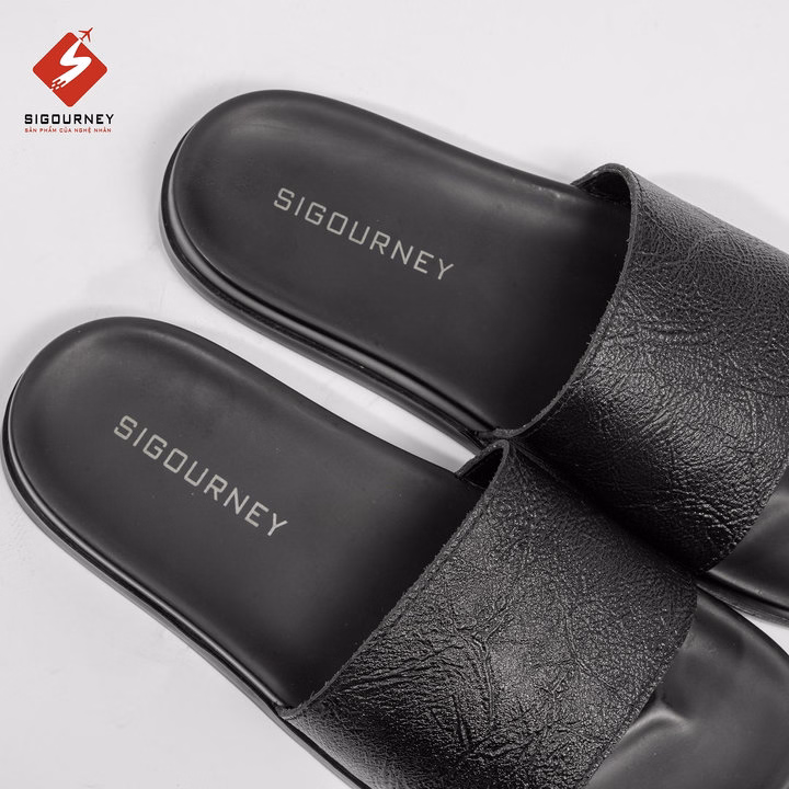 Dép Da Nam Quai Ngang Da Bò Màu Đen Có Khâu Đế Chắc Chắn Dn118 Bảo Hành 18 Tháng - Sigourney - Ảnh 3