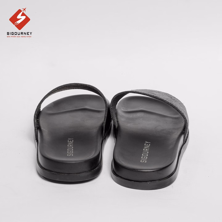 Dép Da Nam Quai Ngang Da Bò Màu Đen Có Khâu Đế Chắc Chắn Dn118 Bảo Hành 18 Tháng - Sigourney - Ảnh 5