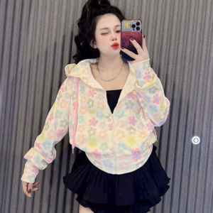 Áo Khoác Croptop Nữ Dáng Lửng Có Nón In Họa Tiết Hoạt Hình 3D -Htm Fashion