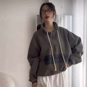 Áo Hoodie Nỉ Nam Nữ Phối Khóa Kéo Ở Cổ In Chữ Nổi Ở Bụng Chất Nỉ Dày Mịn -Htm Fashion