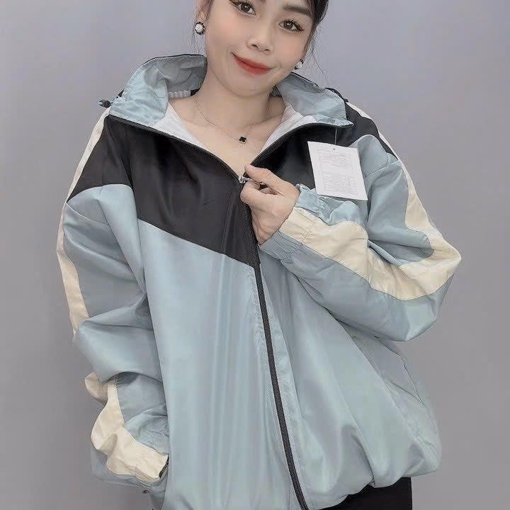 Áo Khoác Dù Nam Nữ 2 Lớp Có Nón Phối Khóa Kéo Phối 2 Màu Cá Tính -Htm Fashion - Ảnh 2